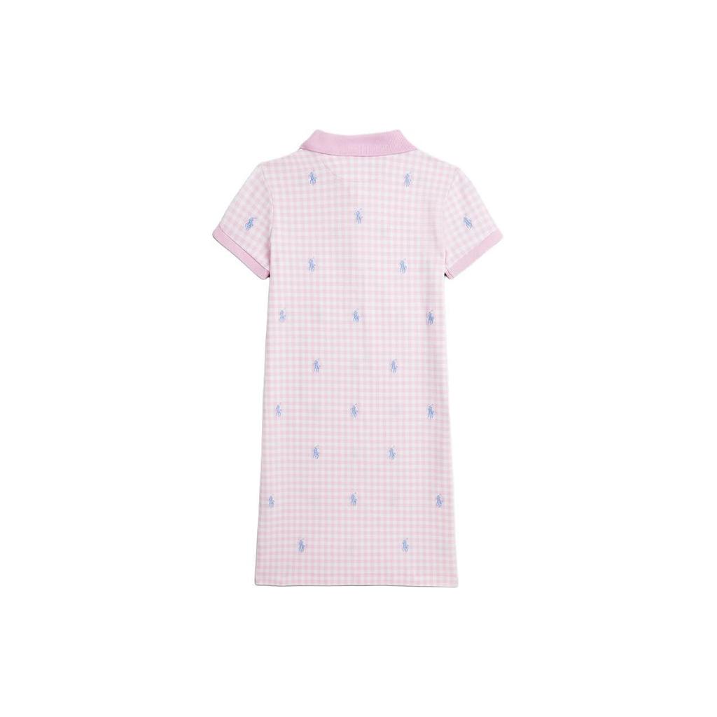 Polo Ralph Lauren SS24 Logo Embroidered Plaid Straight Cut Split Short Sleeve Dress Kids dresses Light-Pink CWPODRSG3D20826-650