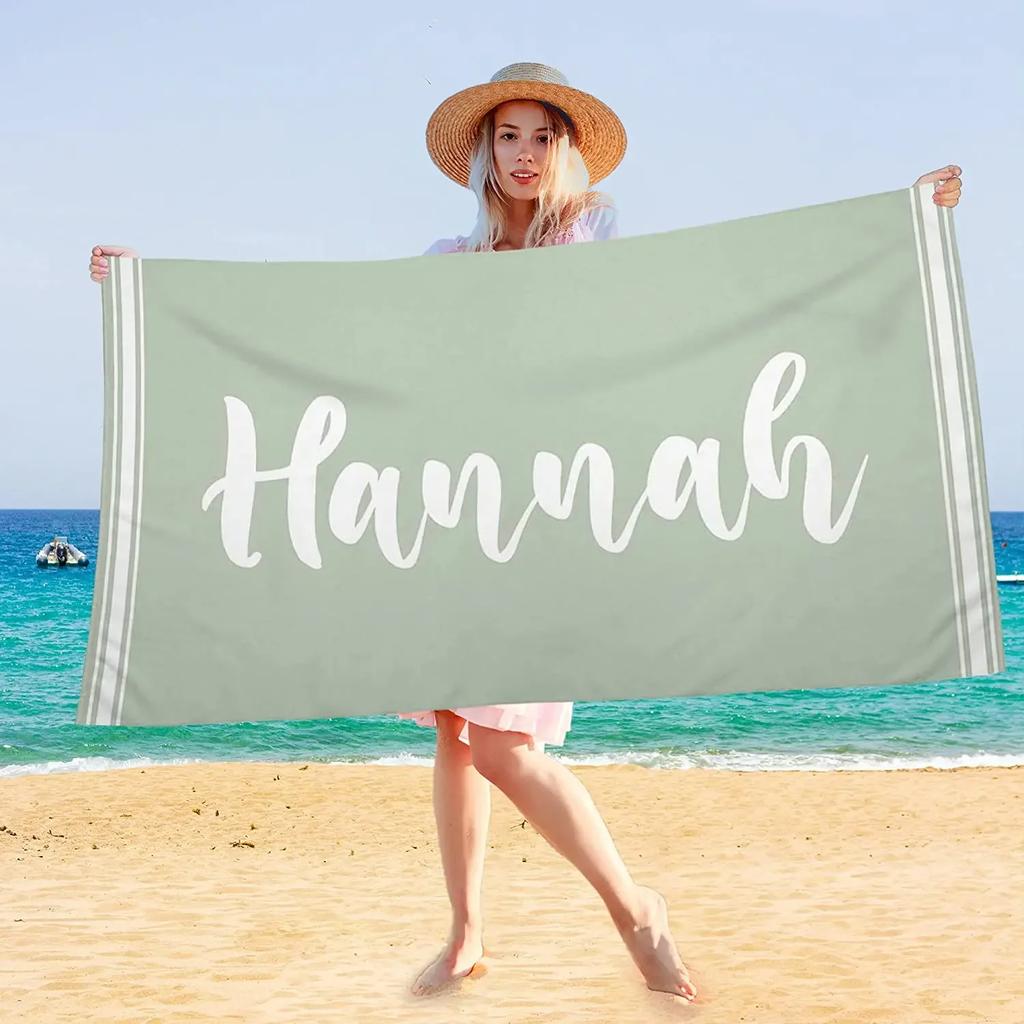 Personalized Beach Towel for with Name Text Custom Bath Towel for Hotel Gym Bathroom Add Own Design Soft Pool Towel for Gift