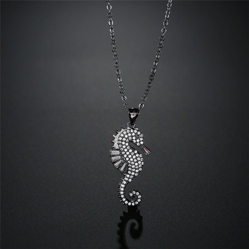 NEWBUY High Quality Copper Seahorse Pendant Necklace For Elegant Women Clear Cubic Zirconia Inlay Female Party Jewelry 4 Colors
