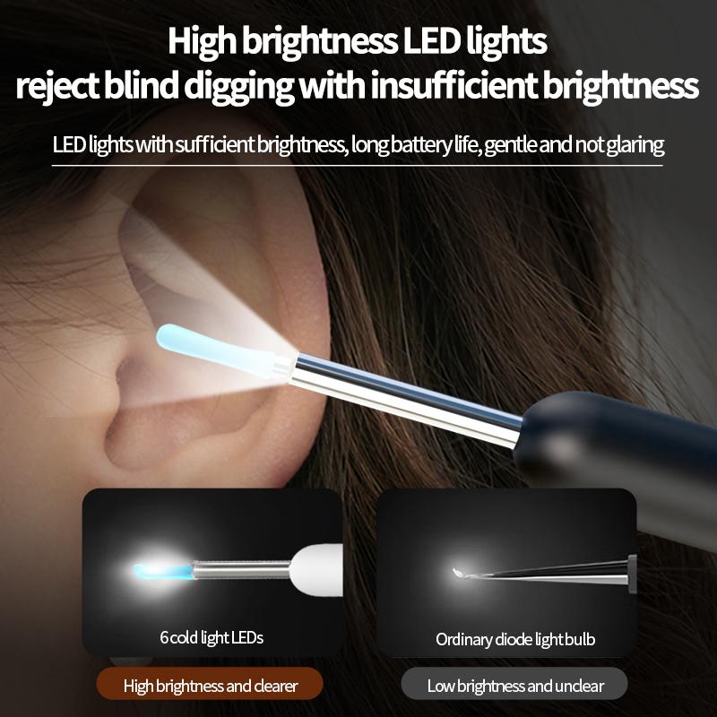 Visual Ear Spoon, Wireless Visual Silicone Ear Spoon Safe Endoscope Earpick with 3 Camera Otoscope Ear Cleaner For Kids Adults