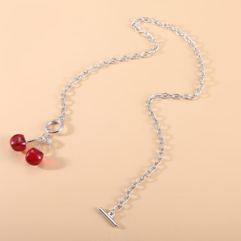 Punk Red Cherry Pendant Choker Y2K Necklace Earrings Bracelet For Women Girls Summer Dancing Party Jewelry Gift