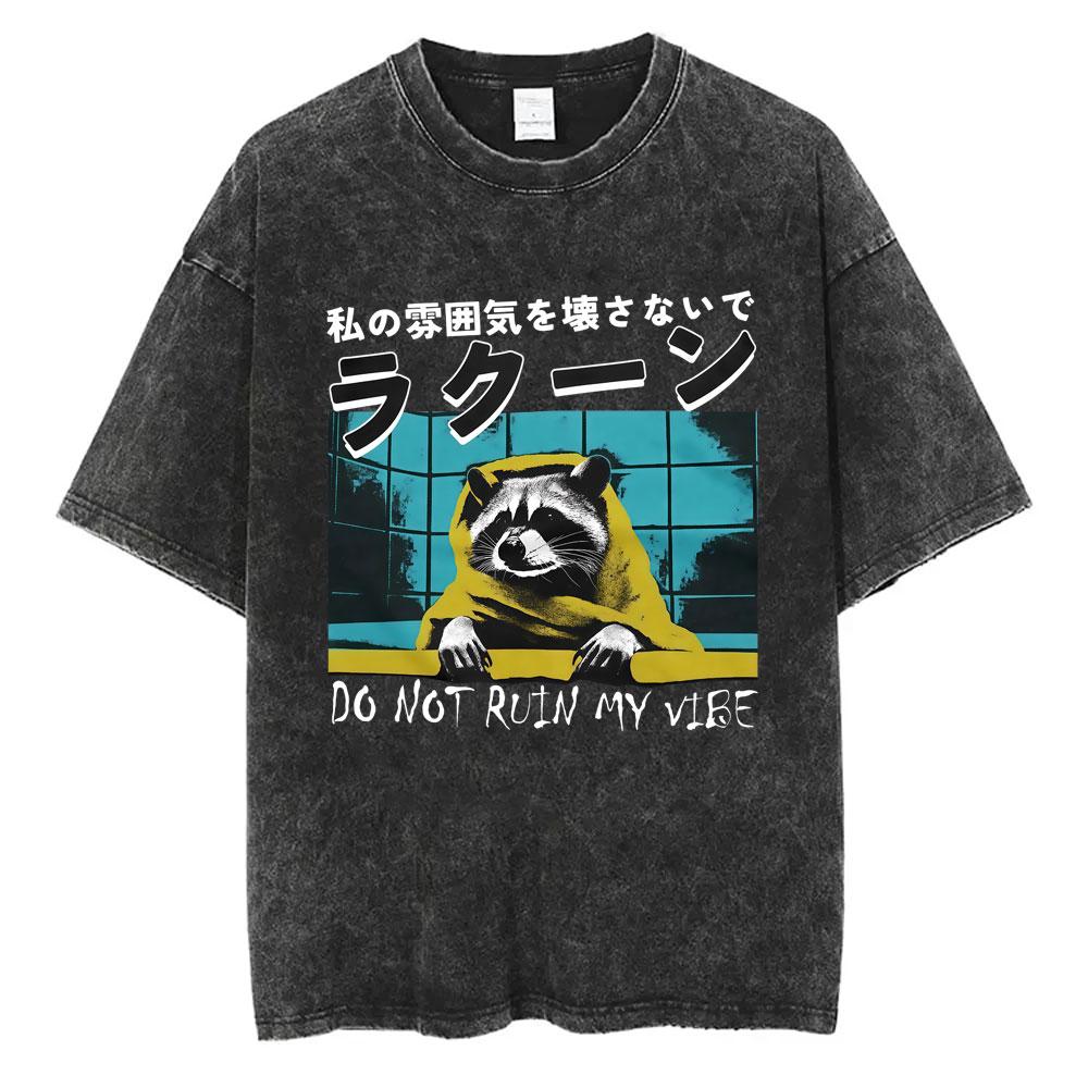 

Funny Japanese Style Capybara Snail Pigeon Raccoon Opossum Frog Crab Rat Vintage Washed Tshirt Men Cotton Casual Humor T Shirts S