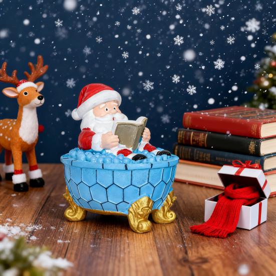 Yousheng Christmas Ornament Santa Claus Shower Design LED Night Light Resin Craft Figure Living Room Desktop Ornament