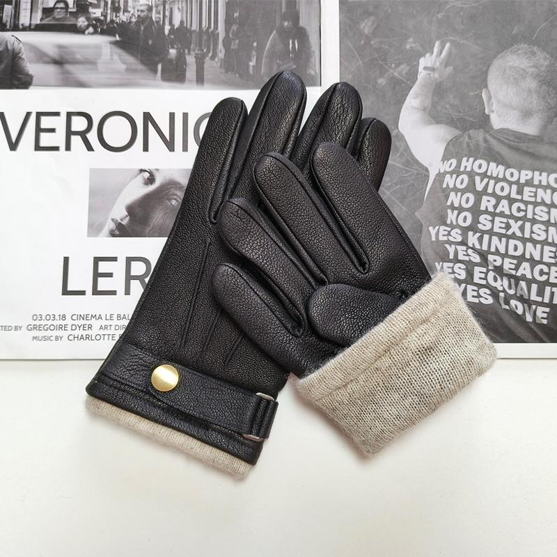 

Новые мужские дугообразные перчатки для вождения из оленьей кожи с теплой и дышащей вязаной подкладкой из шерсти и кожаные перчатки из кораллового бархата 11