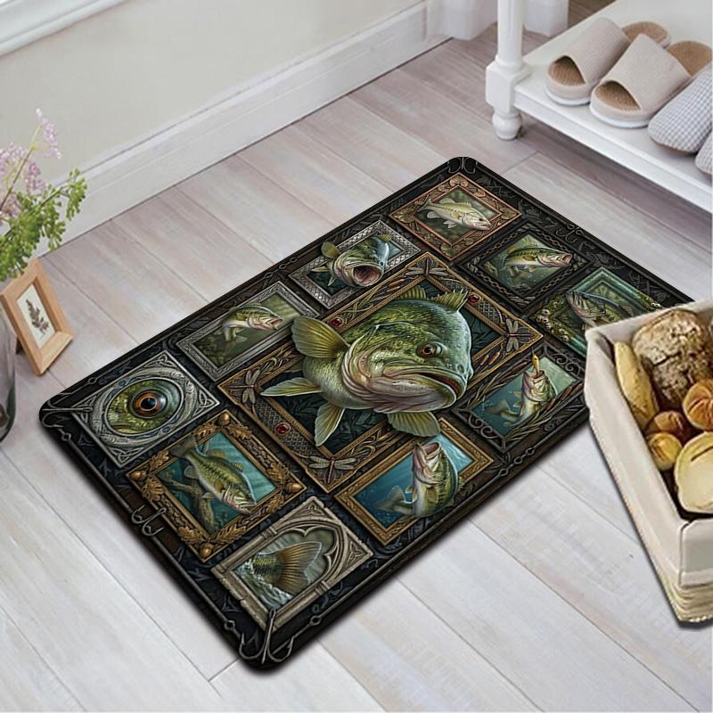 Bass Fish Collection Pattern Rug Floor Mat for Living Room or Bedroom Soft and Comfortable Carpet a Gift for Birthday and Holiday.