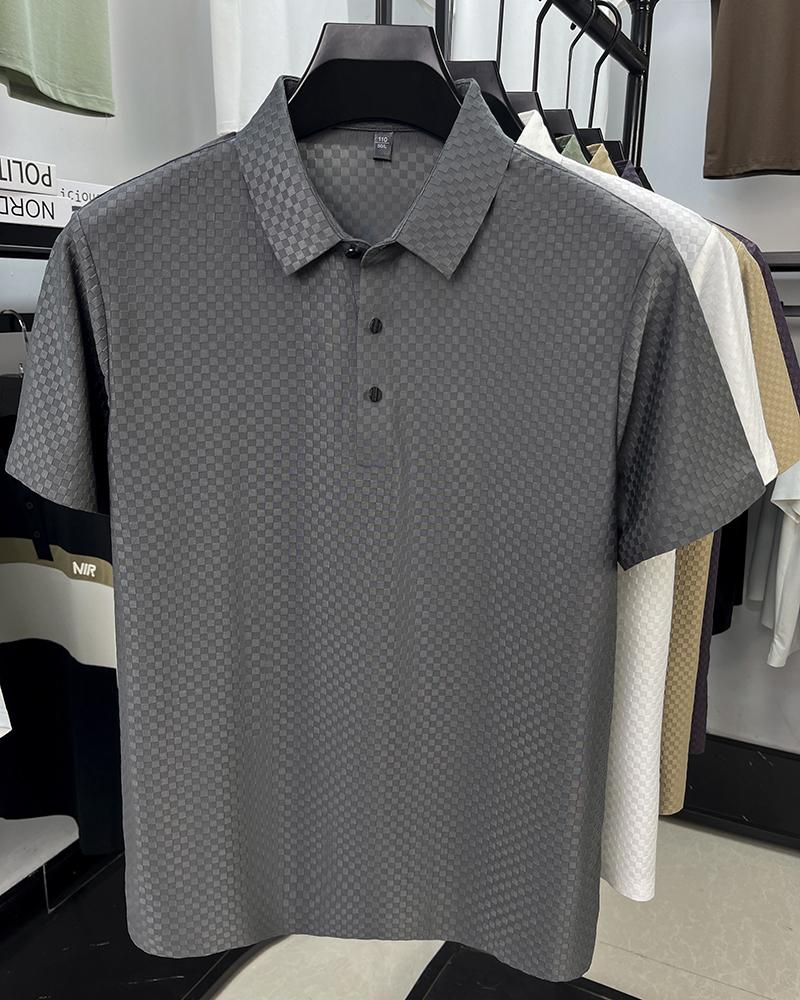 High-quality Men's Polo Shirt Lapel Plaid Solid Short-sleeve Non-iron Seamless T-shirt Summer Business Fashion Trend Menswear