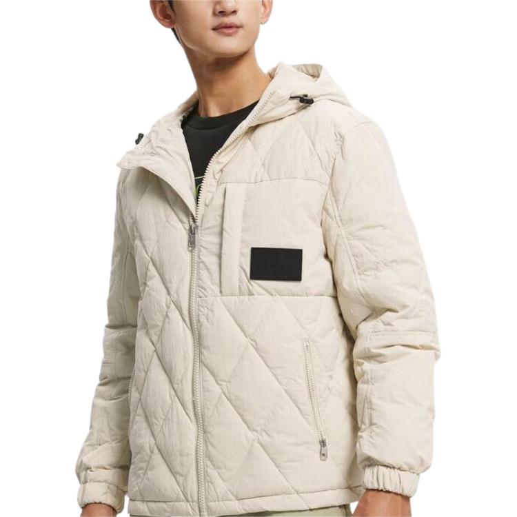 Calvin Klein Minimalist Diamond Quilted Hooded Down Jacket Men Outerwear Off-White J322174-ACF