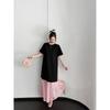 DIMANAF 2026 Summer New Plus Size Women Black Pink Color Short Sleeve Loose Shirt Dress Fashion Lady Long Dress