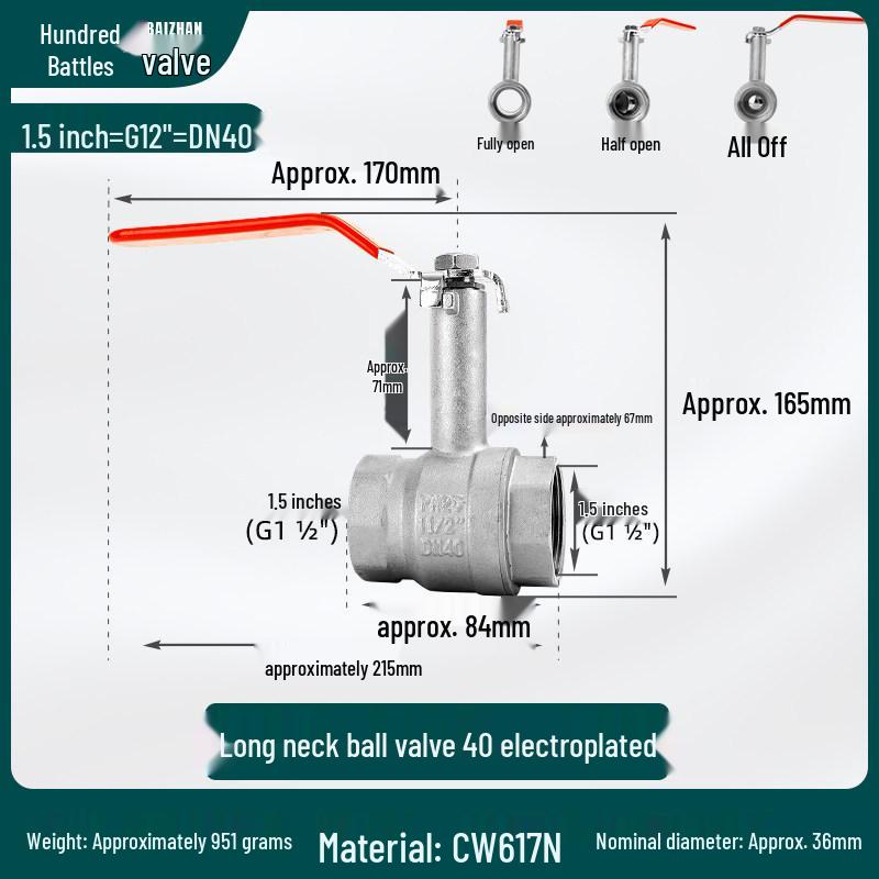 All-Copper High-Stem Straight-Through Ball Valve, 1 Inch, Double Internal Thread, 50 High Neck, Thickened Copper, Dn25.