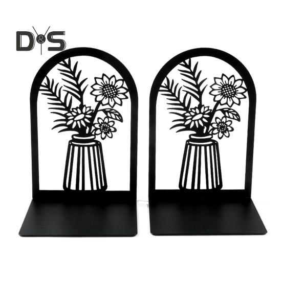 2ks Knihovna Konce knih Dutý květinový vyřezávaný vzor Vázy zarážky na knihy Design ve tvaru L Protiskluzový držák na knihy