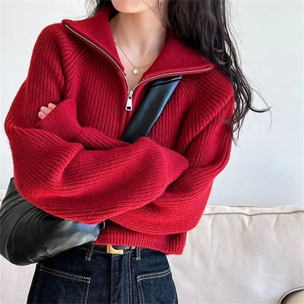Autumn Winter Women Korean Design Zipper Loose Style Sweater Women's Sweater Pullover Female Tops Solid Color Pullovers