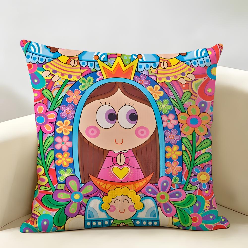 Virgin Mary Art CUTE Cushion Cover Natural Linen Organic Fabric DoubleSided Printing Room Sofa Decor Pillow Case