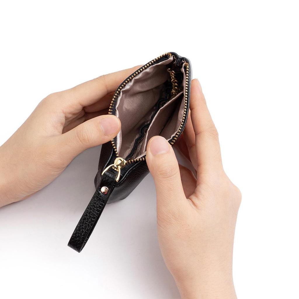 Women's Genuine Leather Coin & Key Purse - Cowhide Zipper Wallet