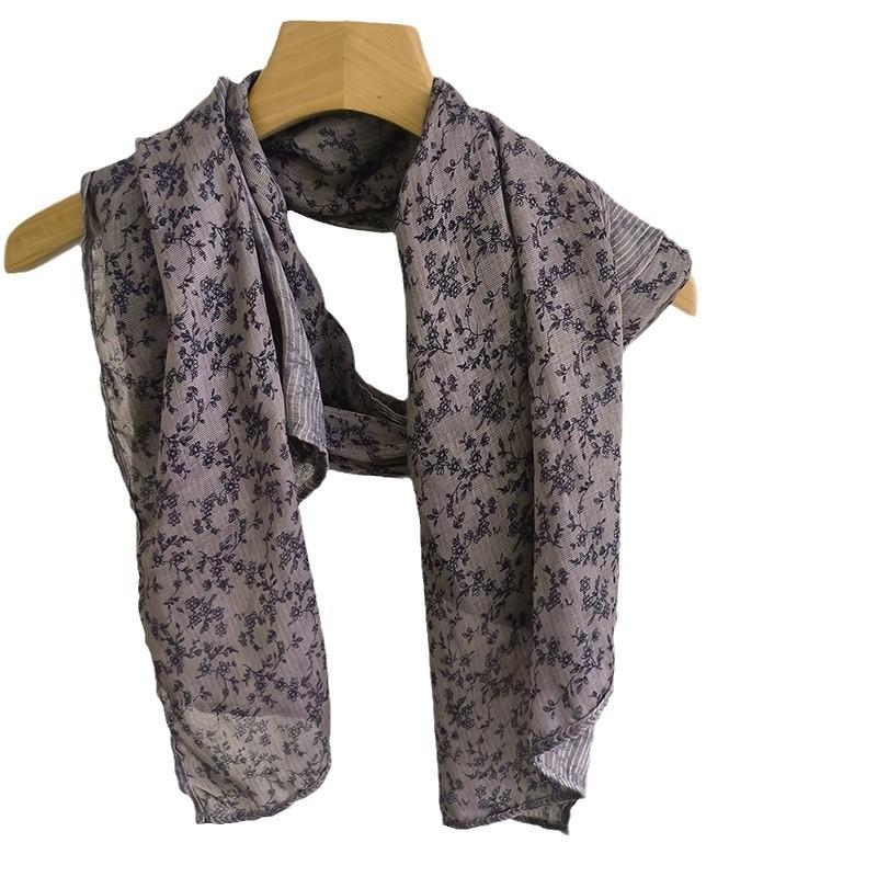 Autumn and Winter Floral Scarf Korean Version Cotton and Linen Scarf Women's Breathable Shawl Artistic Retro
