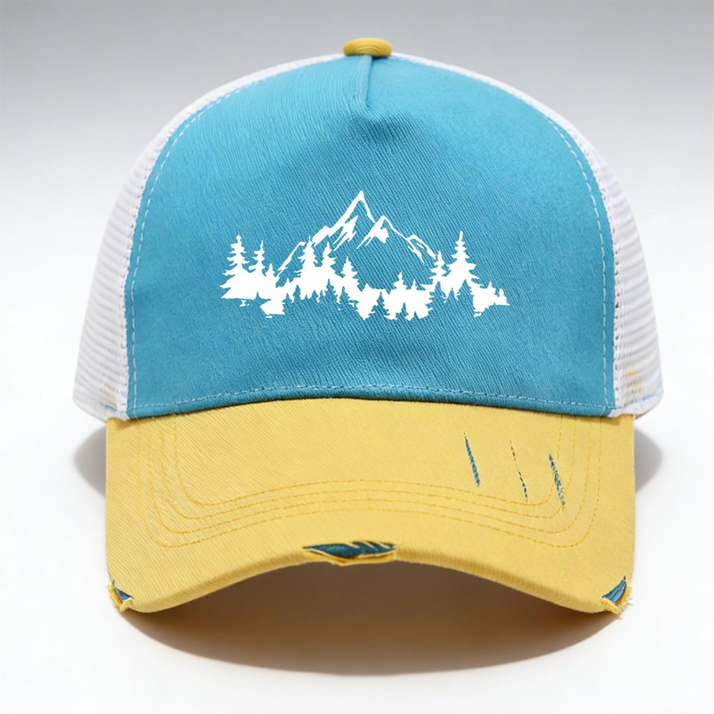 Unisex Adjustable Baseball Cap With 'Mountain' Pattern Print Design, Breathable Mesh Structure And Comfortable Fabric,Sports Hat