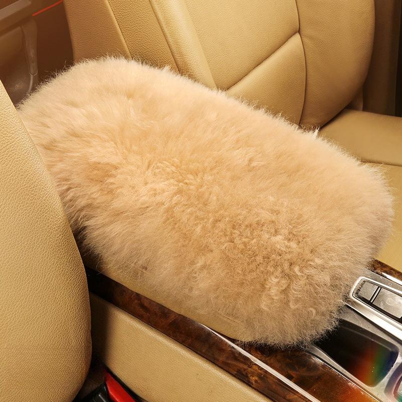 Center Handrest Support Padding Pure Wool Car Armrest Box Cushion Winter Plush Interior Pink Armrest Cover Sheepskin for Women