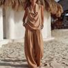 Women's Two Piece Set Sleeveless Collar Top and Wide Leg Pants Casual Loose Fit Outfit Suitable for Daily Wear and Relaxed Occasions