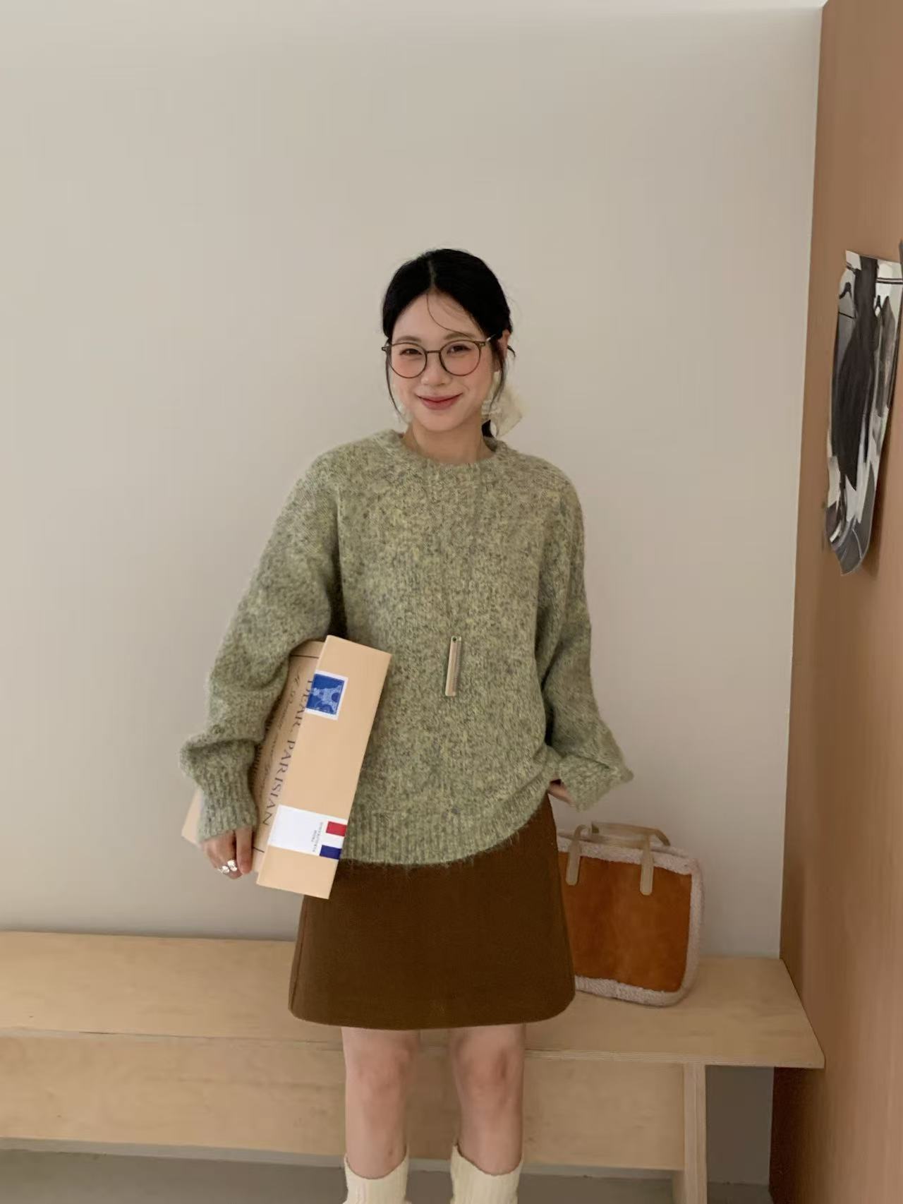 

Flower thread pullover sweater women s clothing autumn and winter new lazy wind loose casual crew neck knitted sweater top One Size