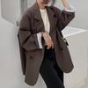 Long Sleeves Two Pockets Double-breasted Oversized Casual Blazer Autumn Winter Solid Color Casual Lapel Suit Jacket Outerwear