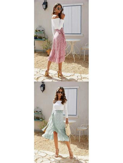 Women's Chiffon Floral Print Irregular Tie-Up Slit Half-Skirt