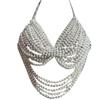 Pearls Body Chain Multilayer Chest Chains Festival Raves Body Chain Harness Body Accessories Jewelry for Women Girls