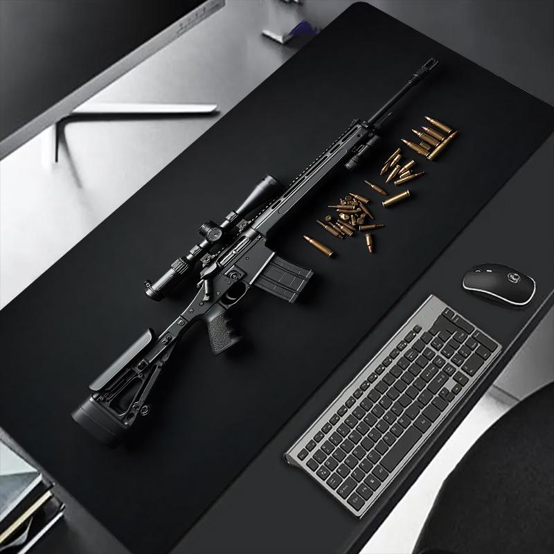 Tappetino Mouse Grande Pistola Fucile Revolver Design Gioco di Precisione Base in Gomma Antiscivolo 80X40 Superficie Lavabile Tappetino per Scrivania
