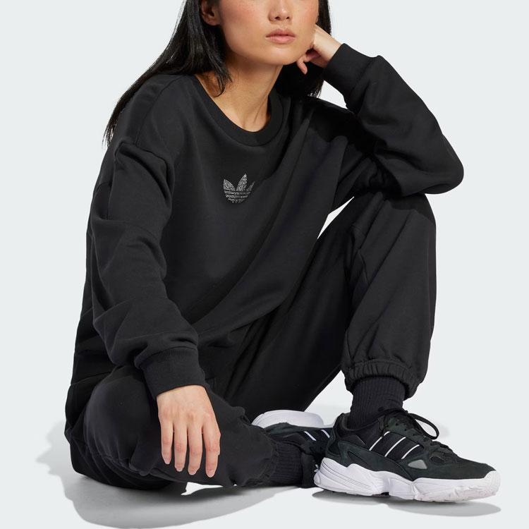 Adidas Originals Embellished Logo Crewneck Sweatshirt Women Tops Black IT9662