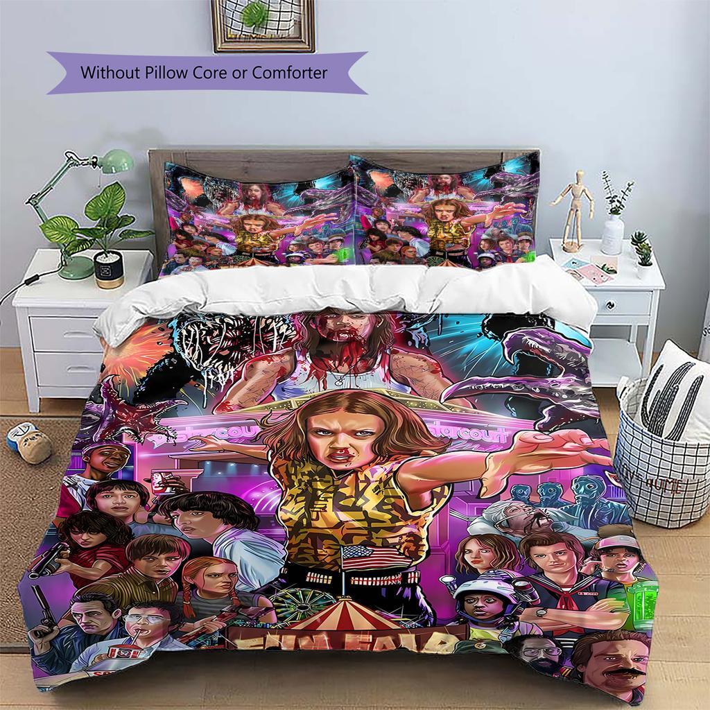 Stranger-thing Pattern Bedding Quilt Set Quilt Cover Pillowcase Home Decoration Gift (1 * Duvet Cover + 2 * Pillowcase, Without Core)