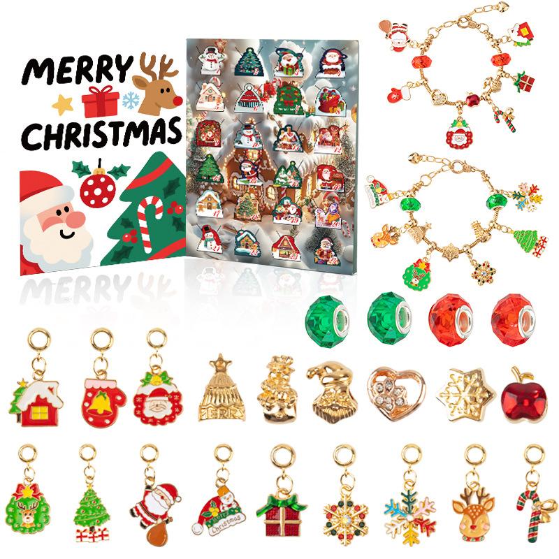 1 Set 24 Günlük Noel Geri Sayım Takvimi Sürpriz Kendin Yap Yaratıcı Takı Uçlu Yapım Kiti Noel Advent Takvimi Kız Bileklik