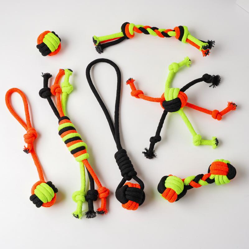 Durable Cotton Rope Pet Toy Set: Teething & Knotted Ball Toys for Cats and Dogs