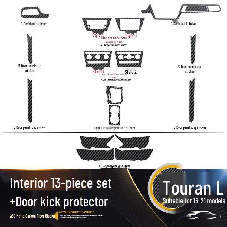 Carbon Fiber Gear Shift and Door Wrap Stickers for 2016-2021 VW Touran Interior.