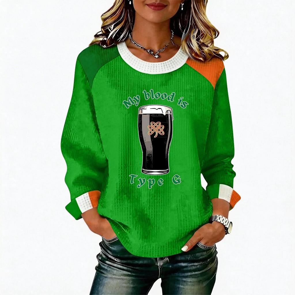 Women's Casual Fashion Print Long Sleeve Round Neck Pullover Top Blouse