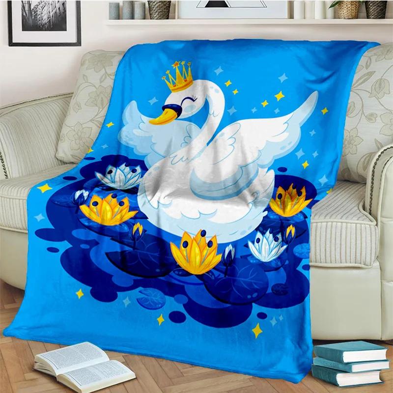 3D Cute Swan Princess Cartoon Cygnus Blanket,Soft Throw Blanket for Home Bedroom Bed Sofa Picnic Travel Office Cover Blanket Kid