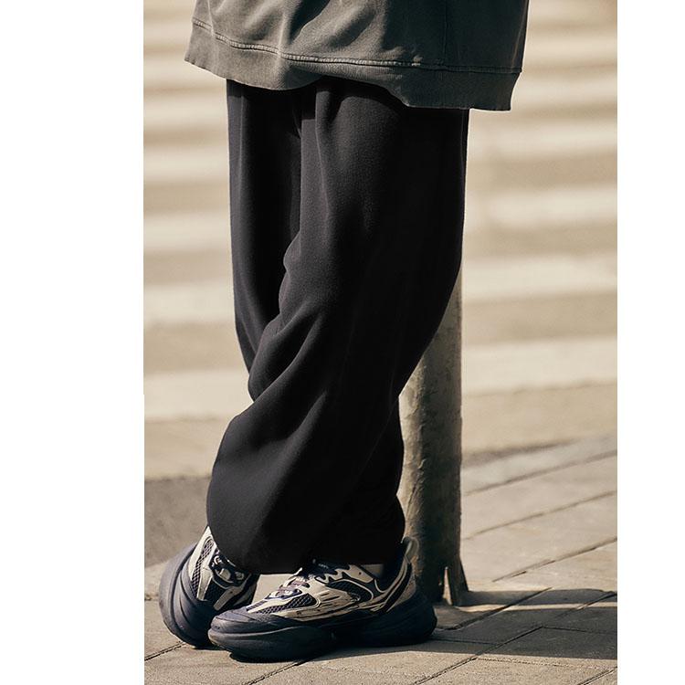 Li Ning Loose Mid Waist Elastic Knitted Casual Pants 2023 Autumn Winter New Style Men Bottoms Black AKLTC53-1