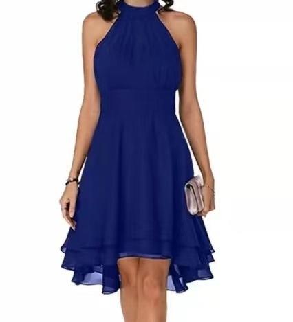 Off The Shoulder Fashion Solid Color Temperament Womens Clothing Sexy Sleeveless Round Neck Slightly Pleated Waist Slim Fitting