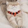 Stretchy Pet Collar Halloween Pom-Pom Collar, Cute Stretch Cat with Pumpkin Festive Bell, Soft Black Orange Pom-Poms for Cats Small Dogs Plush Pom-pom