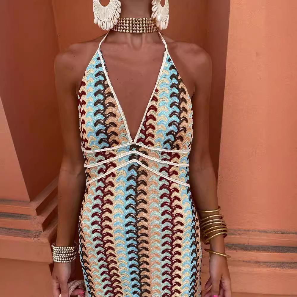 Tiefem V-Ausschnitt Sommerkleider für Frauen Sexy hohe Taille ärmellos rückenfrei Halfter Vestidos 2024 Neue Dame elegante Party Abendkleid