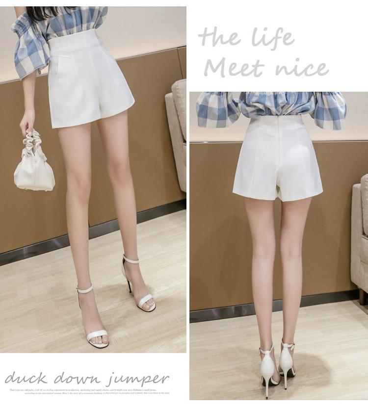 Summer 2024 Women's Black A-line High Waisted Wide Leg Suit Shorts - Korean Style