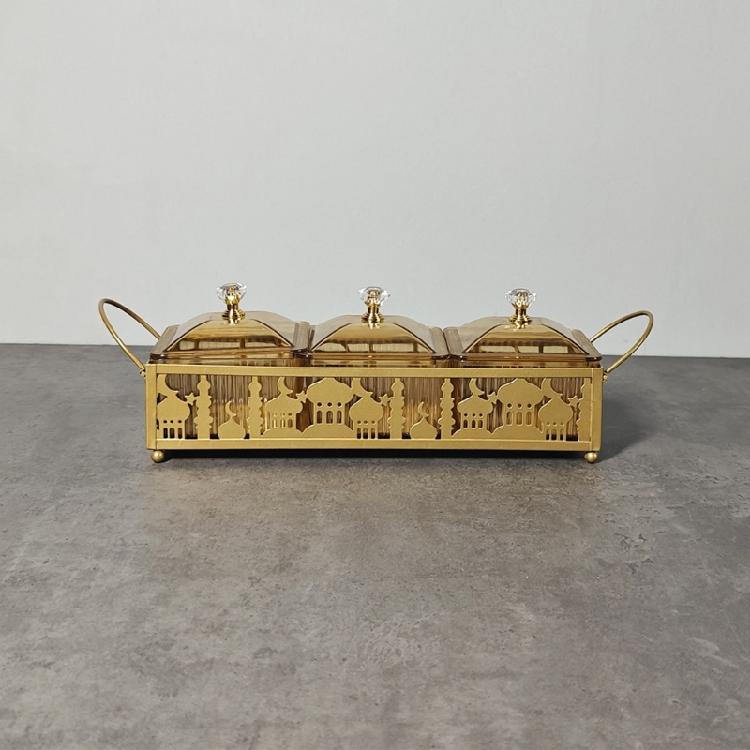 Gold Metal Platter Eid Mubarak Snacks Tray Ramadans Dessert Serving Dish Middle Eastern Festival Desktop Decoration