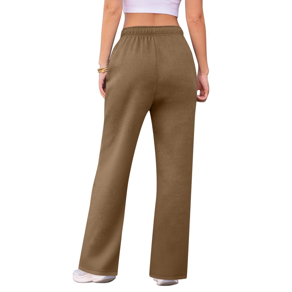 Women's Wide Leg Track Pants Fleece Lined Loose Straight Casual Pants  Sports Jogger Pants With Pockets