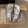 Low-heeled rhinestone cover-toed French small cool slippers fairy shoes wear 2025 new summer pearl silver sandals