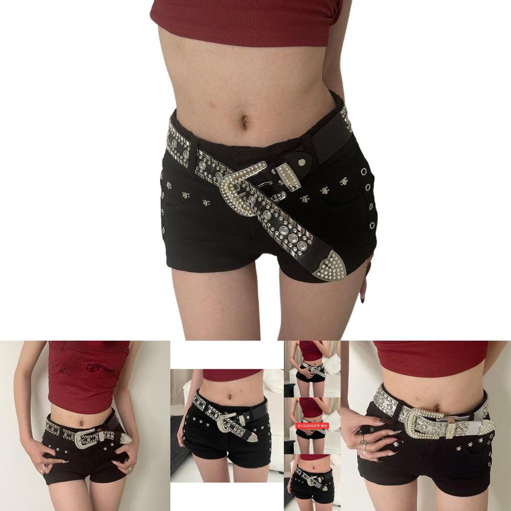 Fashionable Y2k Inspired Wide Waist Belt With Sparkling Rhinestones For Chic Looks