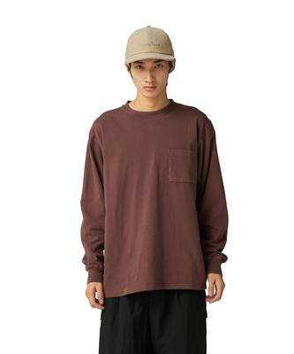 Snow Peak Stückgefärbtes Langarm Kurz- und Mittelarm T-Shirt TS-25AU012, Ärmel, Herren Damen, Burgunder,