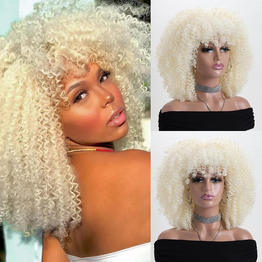 16 Zoll Afro Kinky Curly Synthetikhaar Gradient Lila Perücken mit Pony Weiche Flauschige Faser Perücken für Party Cosplay Tägliche Nutzung