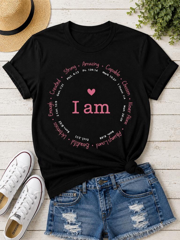 Christian I Am Bible Verse Graphic T Shirt Women Faith Crew Neck Casual Tee Unisex T-Shirt