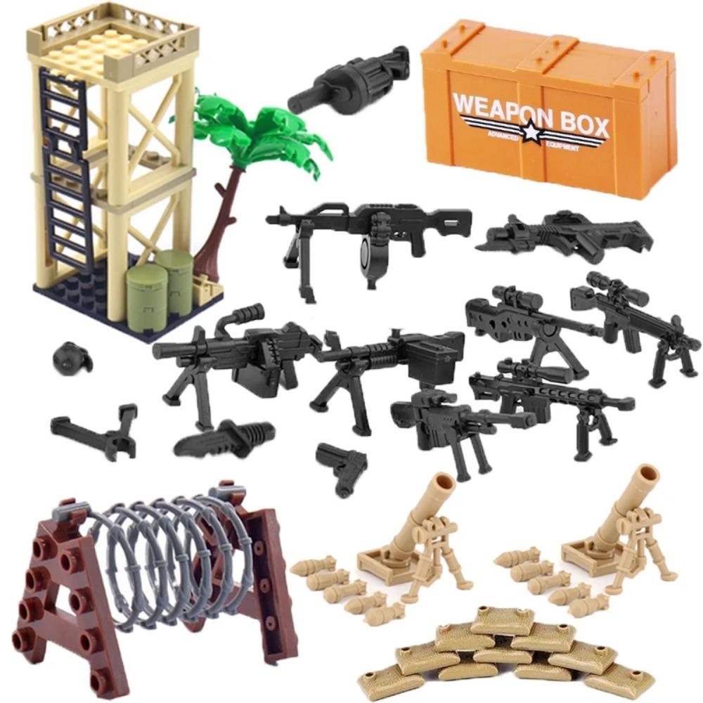 WWII Building Blocks Military Weapons Police Soldier Figure Accessories Model Brick Gun Cannon Launcher Bunker Outpost Toy X017