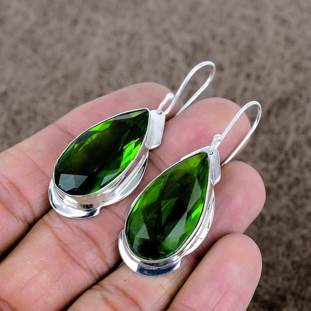 Peridot Gemstone Handmade 925 Sterling Silver Jewelry Earring 2.17" KKG-631
