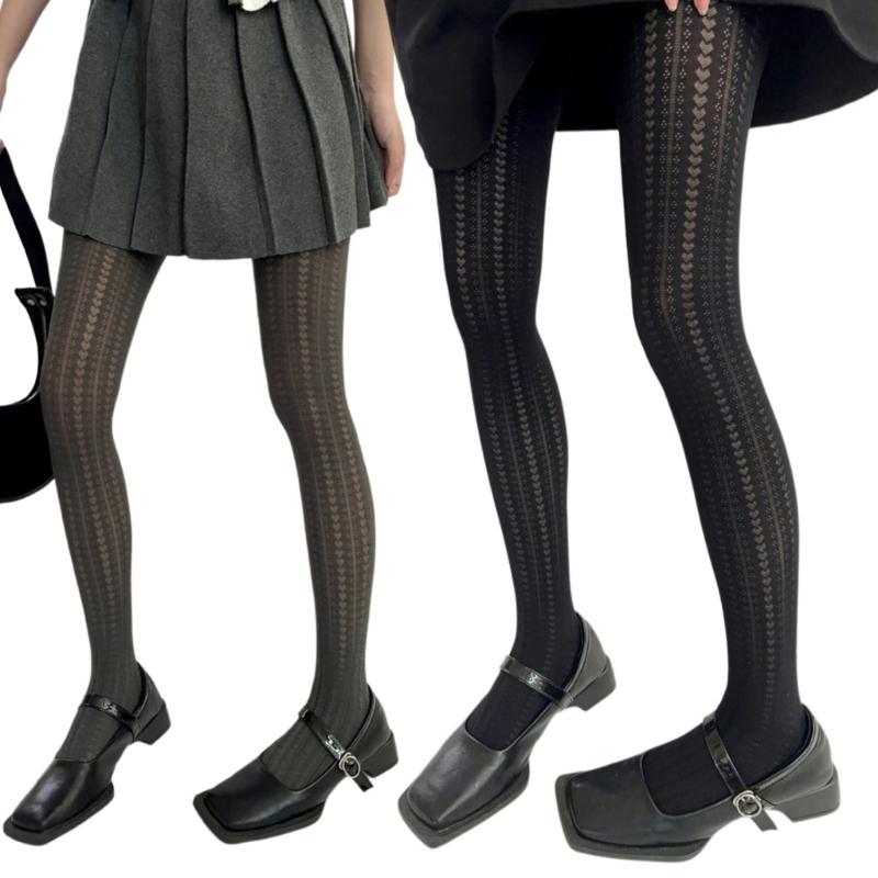 Japanese Cutout Heart Patterned Mesh Pantyhose Elegant Stretchable Nylon Tights Slimming Leggings Stockings for Women