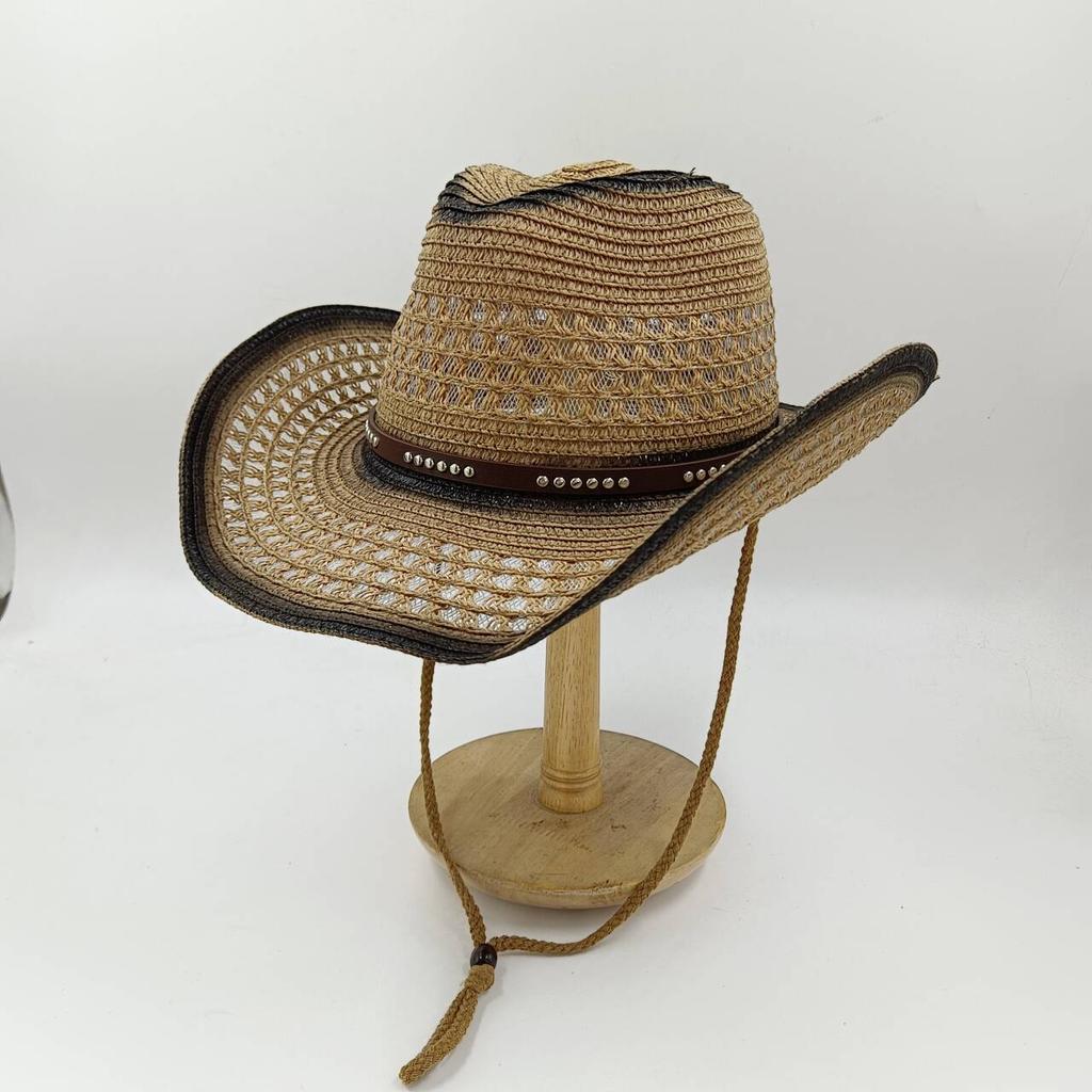 Nuevo sombrero de paja de vaquero occidental unisex estilo nacional sombrero jazz sombrero para el sol sombrero de sol para exteriores sombrero casualNuevo sombrero de paja de vaquero occidental unise