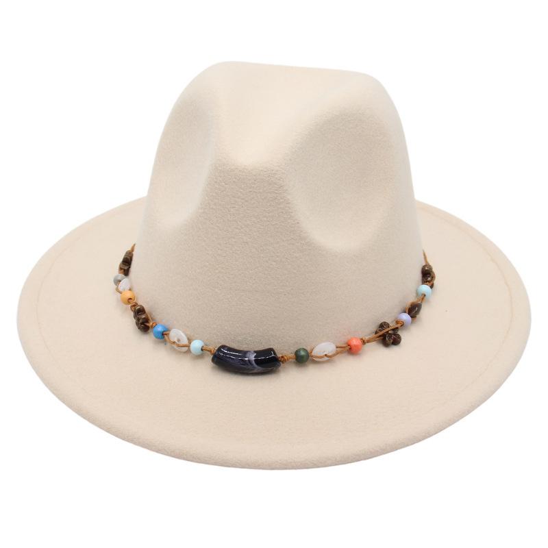 Wholesale New Bead Top Hat Literary Jazz Hat Men'S And Women'S Felt Hat Sunshade Woolen Hat British Tibetan Hat
